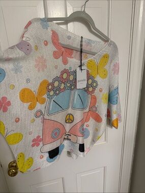 Pomelo France Pastel Van & Butterfly Knit Top
